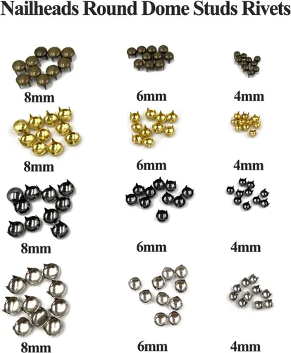 Vista 4 de Honigo 120 piezas Tachuelas Redondas con Cúpula Metálicas Remaches de Color Mixto Latón Sólido 4/6/8mm 4 Puntas Picos Clavos para Artesanía de Cuero