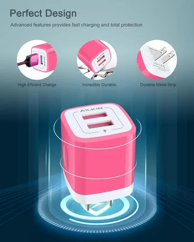 Vista 27 de AILKIN - Cargadores para iPhone con certificación MFI, cable Lightning trenzado de 6 pies de largo USB Wall Charger, Fast Charging Power Cord Plug