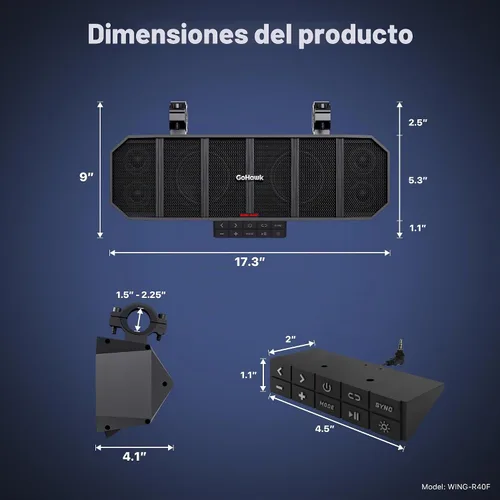 Vista 7 de GoHawk Barra de sonido UTV de 17 pulgadas y 6 altavoces con Bluetooth