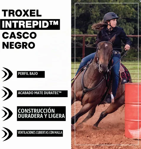 Vista 2 de Troxel Intrepid - Casco de equitación para caballos de silla, diseño ajustable de bajo perfil, equipo de seguridad para equitación Negro