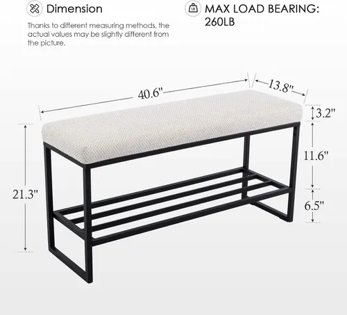 Vista 2 de Zesthouse Banco de zapatos tapizado para entrada con almacenamiento, cómodo banco de tela para dormitorio, extremo de cama, zapatero de metal