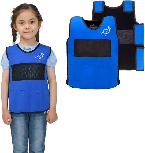 Vista 8 de Ted Kangaroo Chaleco con peso para niños, chaleco de compresión sensorial para comodidad de presión profunda (azul)