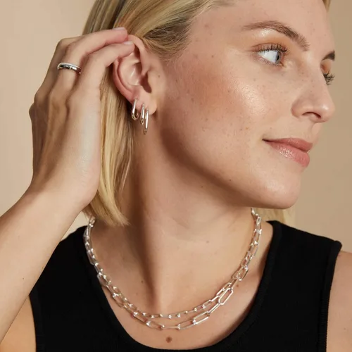 Vista 2 de BMMYE Aretes de aro de plata de ley para mujer, aretes cuadrados para cartílago, pequeños y gruesos, para múltiples piercings