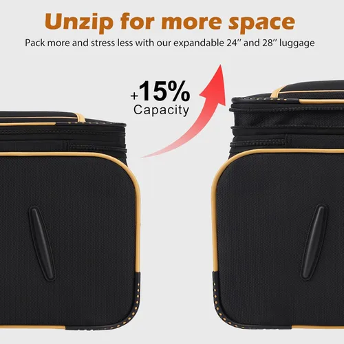 Vista 3 de Coolife Equipaje 4 piezas conjunto maleta extensible TSA cerradura spinner softshell, marino