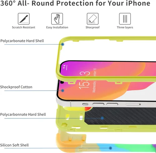 Vista 3 de JIFVIK Funda compatible con iPhone 14 Plus de 6.7 pulgadas con anillo, silicona suave y policarbonato duro, protección de grado militar: funda