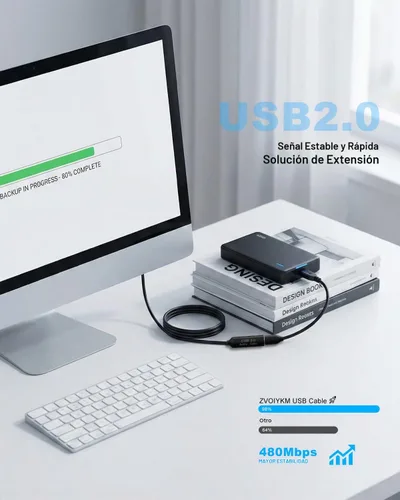 Vista 4 de Cable de extensión activo USB 2.0 de 50 pies, 2 amplificadores de señal, 480 Mbps