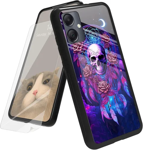Vista 27 de Funda para Samsung Galaxy A12 5G con protector de pantalla, parte trasera de vidrio templado + TPU de silicona suave que absorbe los golpes