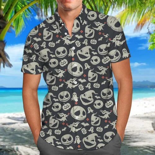 Vista 3 de Camisa hawaiana de personaje de la película, camisa casual con botones de personaje de Jack, camisa de película de dibujos animados, camisa unisex