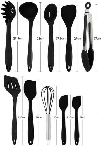Vista 6 de Juego de utensilios de cocina de silicona, resistentes al calor, antiadherentes, con asas de madera, para restaurante comercial y hogar