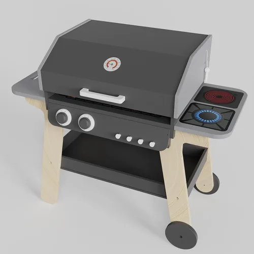 Vista 8 de Juego de barbacoa para niños, juguete de cocina para niños pequeños y niños de 3 a 8 años, juguetes de cocina de madera para interiores