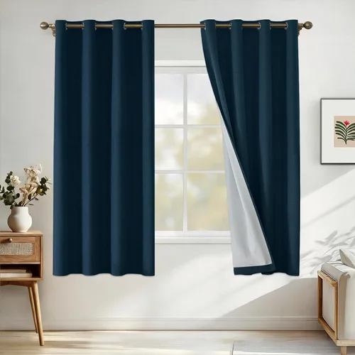 Vista 61 de Cortinas 100% opacas para dormitorio, cortinas opacas de 63 pulgadas de largo, cortinas opacas de lino para sala de estar, cortinas con ojales