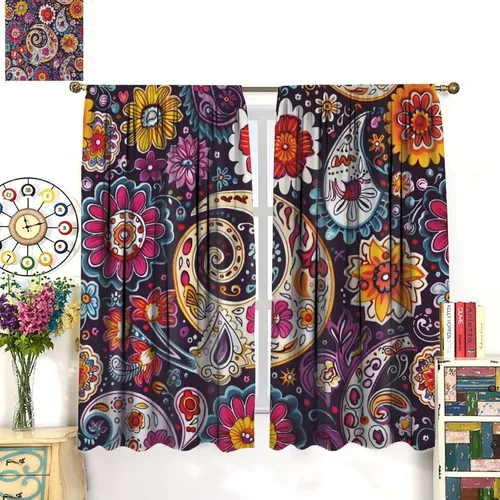 Vista 44 de Cortinas opacas con estampado de flores de cachemira, estampado de cachemira sobre fondo blanco, para decoración del hogar, cocina, restaurante