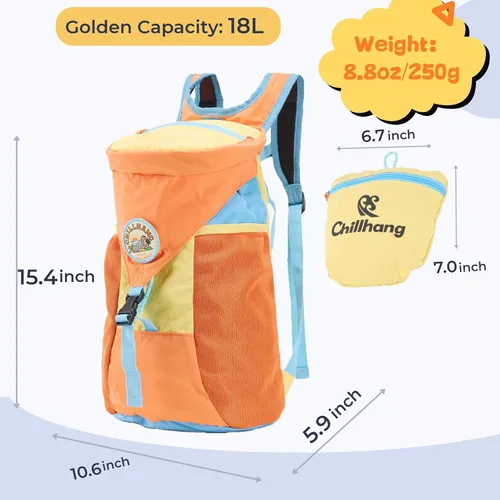 Vista 6 de Mochila plegable, mochila ligera de senderismo para hombres y mujeres, mochila pequeña plegable resistente al agua de 18 litros con diseño de bloque