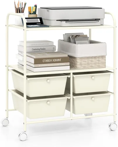 Vista 20 de Giantex Carrito de almacenamiento rodante con 10 cajones, carrito utilitario con tablero, organizador de cajones con ruedas para manualidades, arte