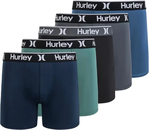 Vista 18 de Hurley calzoncillos tipo bóxer elásticos para hombre, paquete de 5 Combo de helecho de carbón
