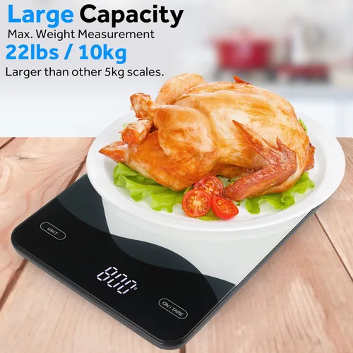 Vista 4 de AIMILAR - Báscula de cocina digital recargable de 22 lb con pantalla LED, báscula de alimentos recargable por USB C para hornear y cocinar con onzas