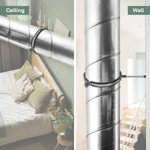 Vista 5 de Vent Systems Abrazadera de tubo de 8 pulgadas – Abrazaderas de conducto de acero galvanizado de alta resistencia con forro de goma para reducción