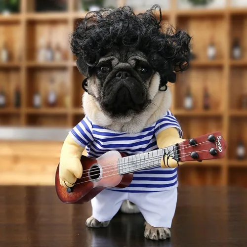 Vista 2 de Idepet Disfraz de Halloween para mascotas, divertido disfraz de guitarra para perro, ropa para mascotas, traje para cachorros, perros pequeños