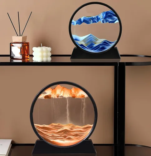 Vista 3 de BGFJYUK - Arte de arena movediza con imagen en movimiento, marco redondo de vidrio templado 3D con paisajes marinos profundos y marco de arena