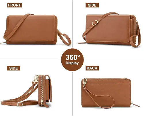 Vista 3 de RONSIN Cartera cruzada para mujer, tarjetero RFID, 2 correas