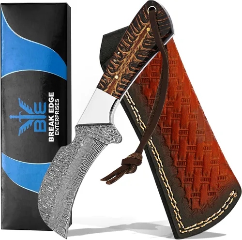 Vista 14 de Cuchillo de Hawkbill de Lineman hecho a mano de acero 1095 con funda de cuero, cuchillo de utilidad resistente para electricistas y pelado de cables