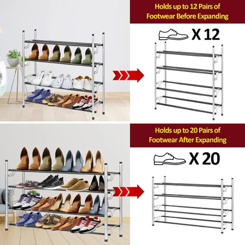 Vista 5 de USTECH Zapatero largo de 4 niveles para armario y dormitorio, estante ancho de metal resistente para almacenamiento de zapatos, organizador