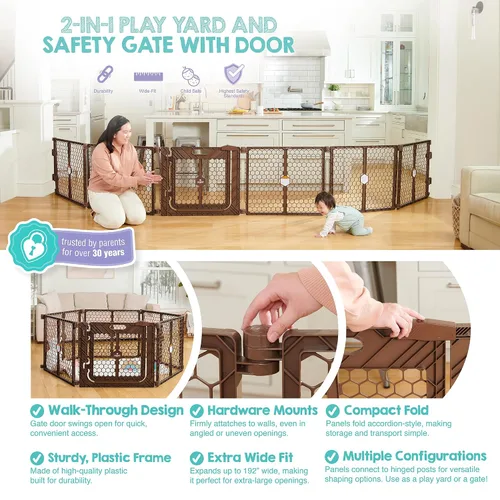 Vista 5 de Regalo - Puerta ajustable de plástico de 192 pulgadas para bebés y patio de juegos con puerta, marca galardonada, 2 en 1, kit de bonificación