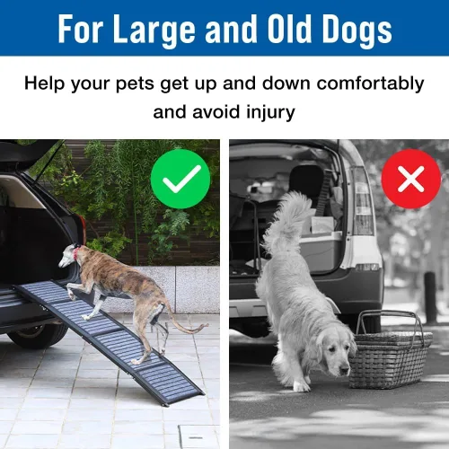 Vista 3 de Japard Rampa para perros para automóvil, 63 pulgadas de largo y 17 pulgadas de ancho, rampa portátil plegable para mascotas con superficie