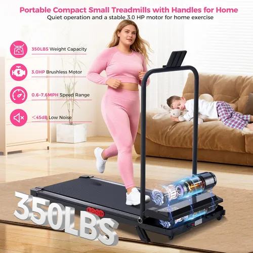 Vista 4 de Walking Pad with Incline and Handle Bar, 2026 Upgrade Electric Small Walking Pads Treadmills with Handles, Compact Treadmills for Home Small Spaces