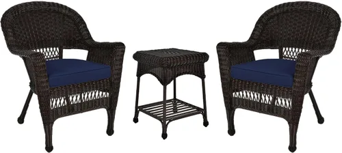 Vista 2 de Jeco Juego de sillas de mimbre y mesa auxiliar de 3 piezas con cojín azul, negro