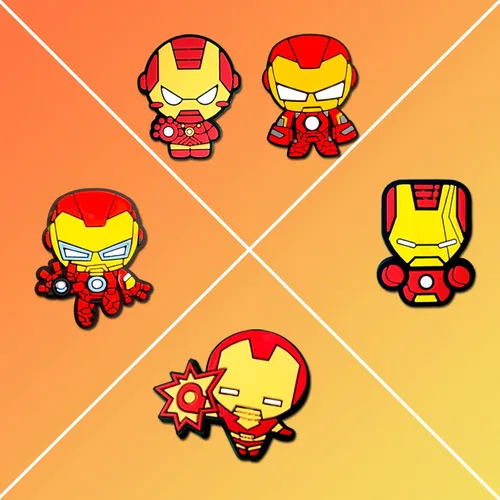 Vista 3 de 15 dijes de cocodrilo de Iron Man para decoración de zapatos de zueco, accesorios de superhéroes para niños y hombres, recuerdos de fiesta, Metal