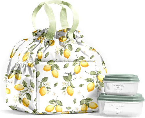 Vista 10 de Fit & Fresh Cromwell Bolsa de Almuerzo con Cordón para Mujeres, Juego Completo de Almuerzo con 2 Contenedores, Resistente a las Manchas, Resistente