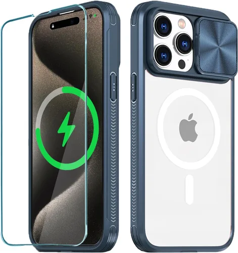 Vista 26 de Funda MagSafe transparente de titanio compatible con iPhone 15 Pro con cubierta deslizante para cámara, imanes fuertes, antiamarilleo, a prueba