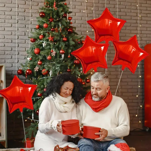 Vista 3 de 20 globos de papel de aluminio de estrella roja de 18 pulgadas, globos de helio en forma de estrella roja, globos de Mylar para el día de San