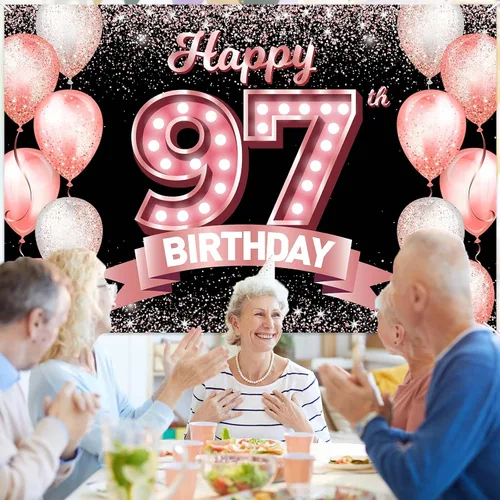 Vista 103 de Cartel de feliz cumpleaños décimo oro rosa, telón de fondo, saludos a 10 años, globos de confeti, decoración temática para niñas de 10 años