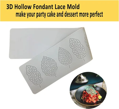 Vista 6 de Molde de encaje de fondant de hojas huecas, molde de encaje de silicona con formas de flores de múltiples hojas, molde de silicona 3D, molde