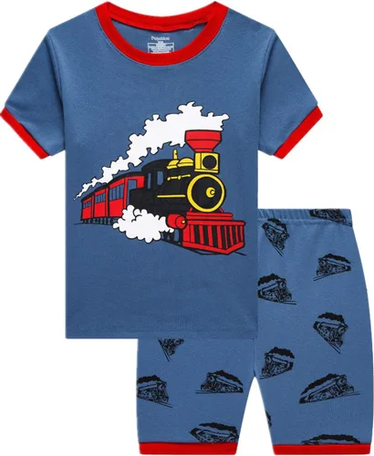 Vista 12 de Pijamas para niños, 100% algodón, 2 piezas, manga corta, conjunto de ropa de dormir de verano para niños, 3t-10t 01 Gris/Estampado De Excavadora