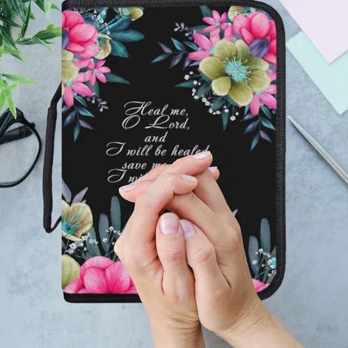 Vista 18 de DEHITE Funda para la Biblia para mujer, fundas de tela prémium para la Biblia para niñas, bolsa de transporte para mujer, ranuras para bolígrafos