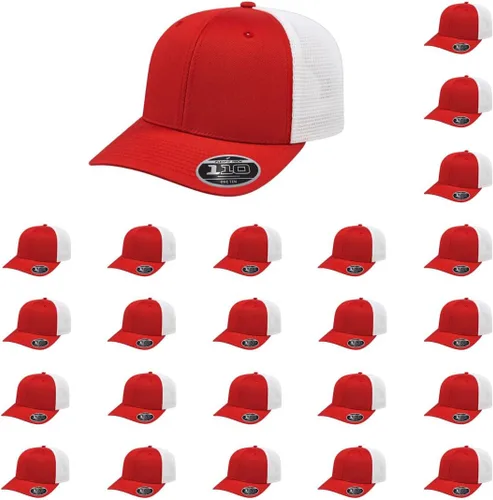 Vista 107 de Cap America i8502 Flexfit 110 Premium - Gorra de camionero de perfil medio con 6 paneles de malla trasera con protección UV y cierre ajustable