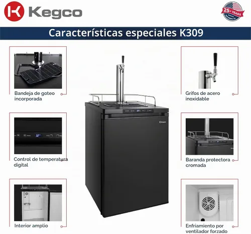 Vista 3 de Dispensador de cerveza de barril digital Kegco K309 Kegerator, Negro