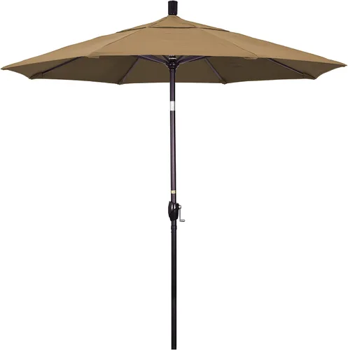 Vista 15 de California Umbrella Sombrilla redonda de aluminio de 7.5 pies, manivela elevadora, botón de inclinación, poste de bronce, Sunbrella Air Blue