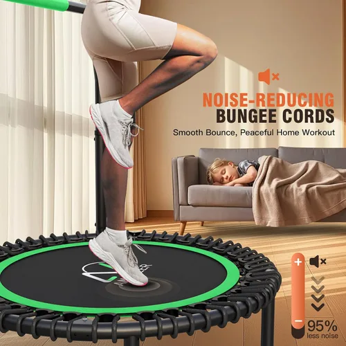 Vista 6 de ANCHEER Trampolín Rebounder de 40 pulgadas con mango ajustable de 4 niveles, mini trampolín máximo de 400 libras, trampolín de fitness resistente
