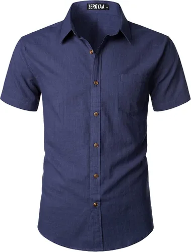 Vista 17 de ZEROYAA Camisas casuales de algodón ligero con botones para hombre aguamarina (Aqua Sky)