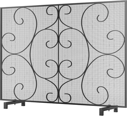 Vista 9 de Kingson - Pantalla protectora decorativa de panel único para chimenea, malla de metal resistente hecha a mano, protector contra chispas de fuego