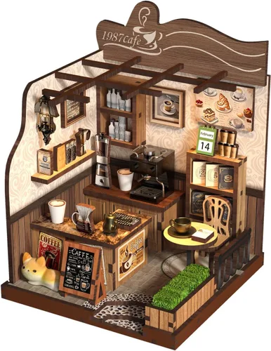 Vista 15 de Kit de rincón de libros para bricolaje con luz LED, casa de muñecas en miniatura, rompecabezas de madera 3D, decoración de estantería, regalo