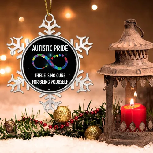 Vista 3 de Rompecabezas de símbolo del infinito del orgullo autista, adorno colgante para árbol de Navidad, regalo para niños autistas, decoración de Navidad