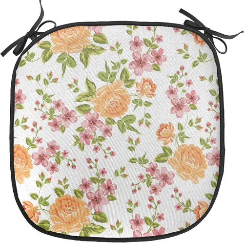 Vista 90 de Ambesonne Cojín de asiento para silla de flores, detalles florales con hojas y remolinos, estampado artístico romántico y vívido y vibrante