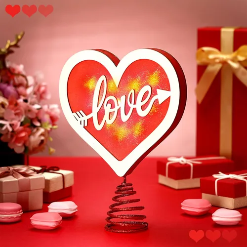 Vista 3 de Decoración para árbol de madera para el día de San Valentín Rojo