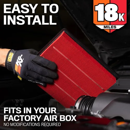 Vista 4 de K&N Filtro de aire del motor: Filtro de aire de repuesto de larga vida útil de 18,000 millas: compatible con Jeep/Dodge SUV V6/V8 2010-2019
