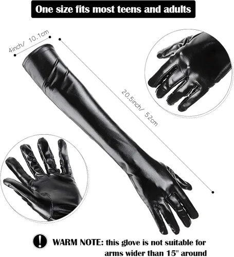 Vista 2 de SATINIOR Guantes metálicos de 21 pulgadas, guantes largos y brillantes, guantes de ópera para cosplay, unisex, para hombre, Negro